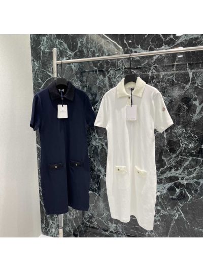 Moncler Turn-Down Collar Short Sleeve Dress