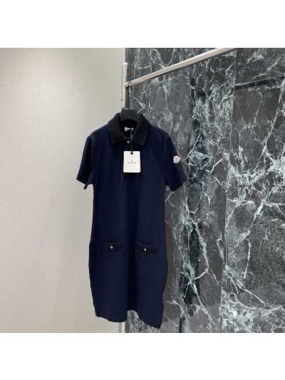 Moncler Turn-Down Collar Short Sleeve Dress