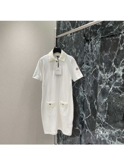 Moncler Turn-Down Collar Short Sleeve Dress