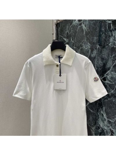 Moncler Turn-Down Collar Short Sleeve Dress