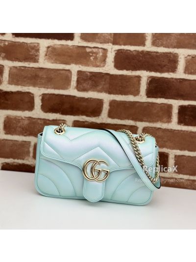 Gucci Online Exclusive Small GG Marmont Chain Shoulder Bag 443497 in Pastel Lightblue Matelasse Leather