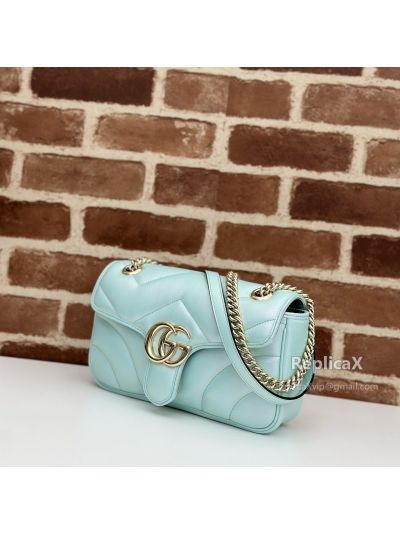 Gucci Online Exclusive Small GG Marmont Chain Shoulder Bag 443497 in Pastel Lightblue Matelasse Leather