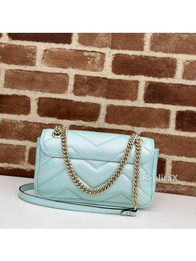 Gucci Online Exclusive Small GG Marmont Chain Shoulder Bag 443497 in Pastel Lightblue Matelasse Leather