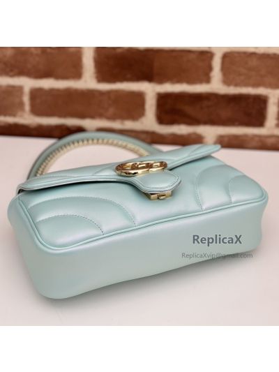 Gucci Online Exclusive Small GG Marmont Chain Shoulder Bag 443497 in Pastel Lightblue Matelasse Leather