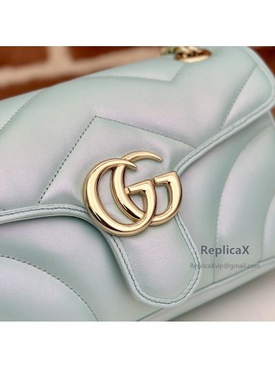 Gucci Online Exclusive Small GG Marmont Chain Shoulder Bag 443497 in Pastel Lightblue Matelasse Leather