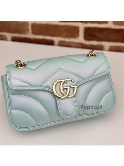 Gucci Online Exclusive Small GG Marmont Chain Shoulder Bag 443497 in Pastel Lightblue Matelasse Leather