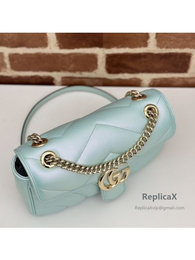 Gucci Online Exclusive Small GG Marmont Chain Shoulder Bag 443497 in Pastel Lightblue Matelasse Leather