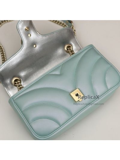 Gucci Online Exclusive Small GG Marmont Chain Shoulder Bag 443497 in Pastel Lightblue Matelasse Leather