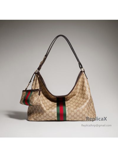 Gucci Ophidia Large Shoulder Bag 674096 in Beige GG Canvas and Brown Leather