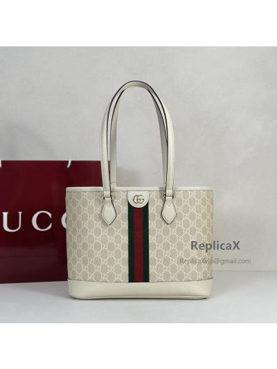 Gucci Ophidia Medium GG Shopping Tote Bag 631685 in Beige and White GG Supreme Canvas
