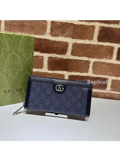Gucci Ophidia Zip Around Wallet 706844 in Navy