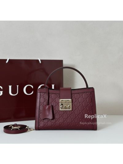 Gucci Padlock Signature Leather Small Top Handle Bag Burgundy 453188