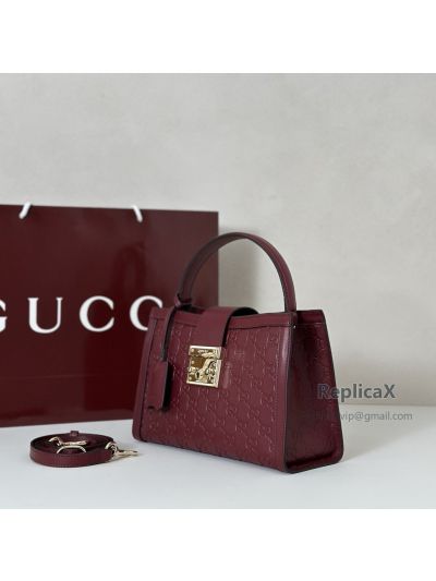Gucci Padlock Signature Leather Small Top Handle Bag Burgundy 453188