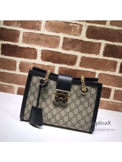 Gucci Padlock Small GG Shoulder Bag 498156 in Beige Blue GG Supreme Canas with Black Leather