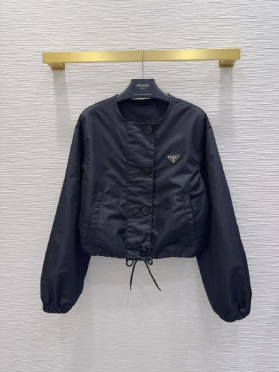 Prada Balloon Sleeve Drawstring Coat in Navy