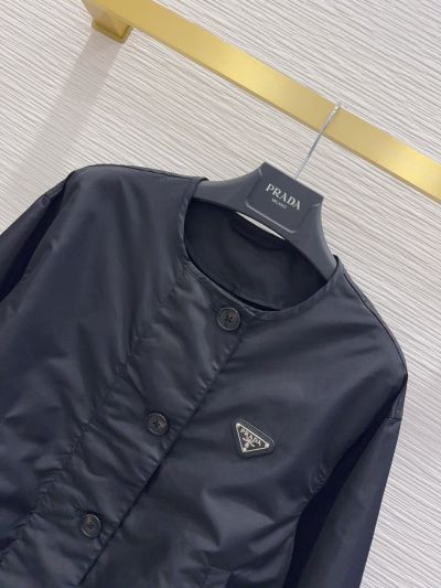 Prada Balloon Sleeve Drawstring Coat in Navy