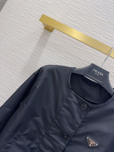 Prada Balloon Sleeve Drawstring Coat in Navy