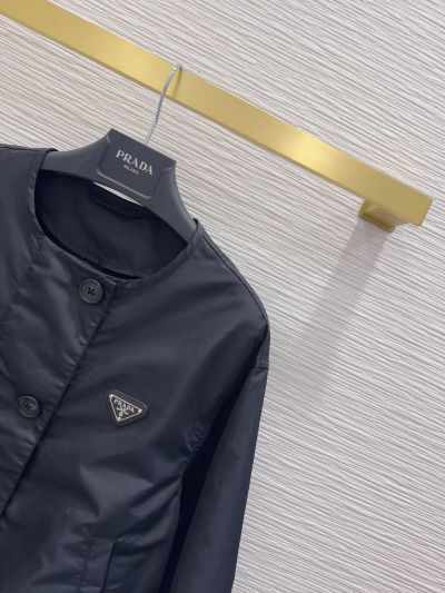 Prada Balloon Sleeve Drawstring Coat in Navy