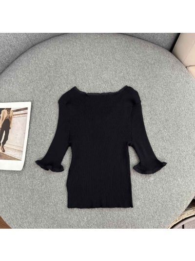 Prada Bell Sleeve Lace Knit Top in Black