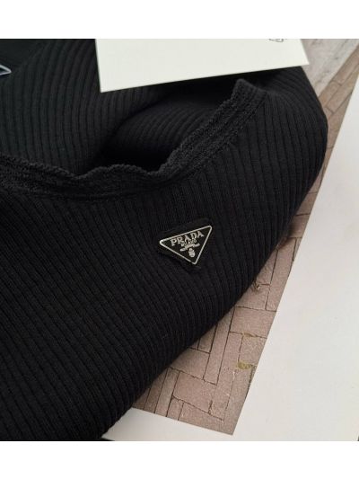 Prada Bell Sleeve Lace Knit Top in Black
