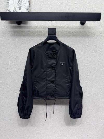Prada Button-Front Drawstring Jacket in Black