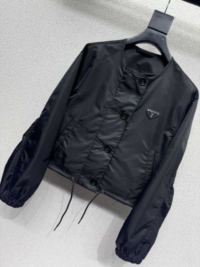 Prada Button-Front Drawstring Jacket in Black
