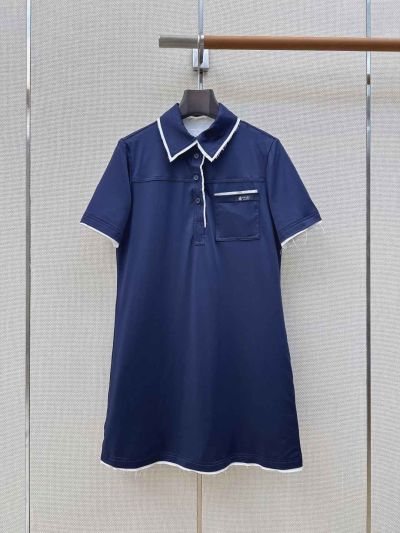 Prada Contrast-Trim Button-Front Dress in Navy
