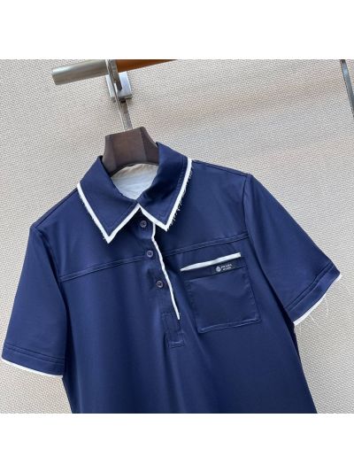 Prada Contrast-Trim Button-Front Dress in Navy
