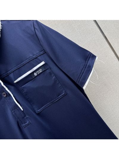 Prada Contrast-Trim Button-Front Dress in Navy