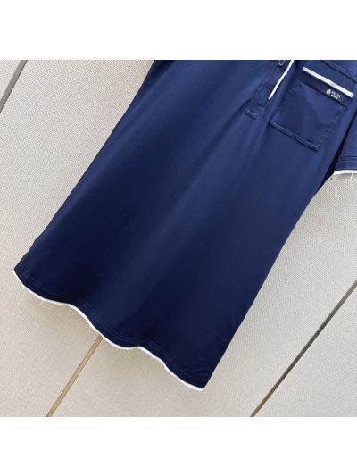 Prada Contrast-Trim Button-Front Dress in Navy