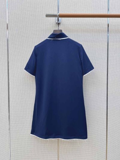 Prada Contrast-Trim Button-Front Dress in Navy