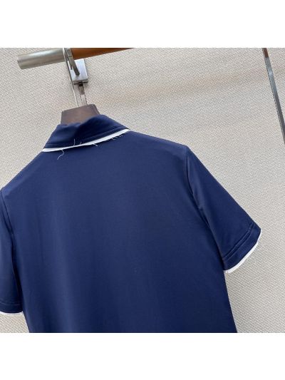Prada Contrast-Trim Button-Front Dress in Navy