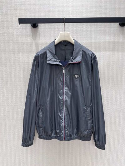 Prada Contrast-Trim Drawstring Jacket in Navy