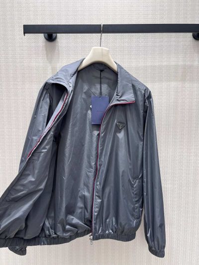 Prada Contrast-Trim Drawstring Jacket in Navy