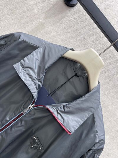 Prada Contrast-Trim Drawstring Jacket in Navy