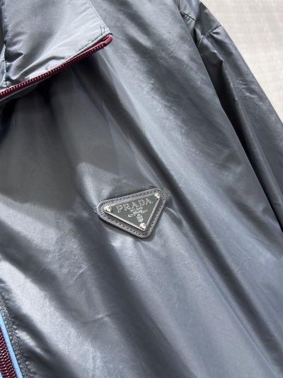 Prada Contrast-Trim Drawstring Jacket in Navy