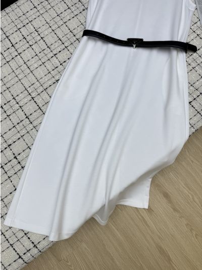 Prada Crew Neck Belted Dress in White and Black