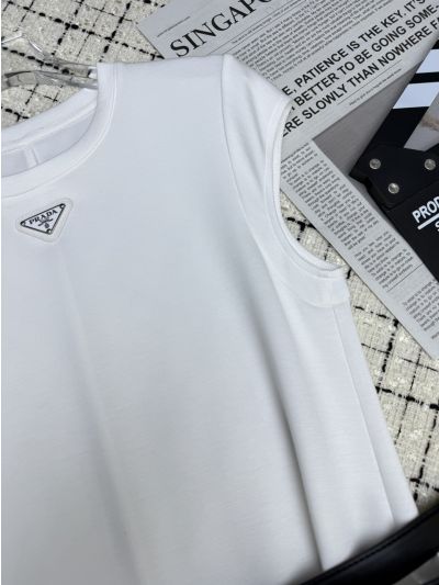 Prada Crew Neck Belted Dress in White and Black
