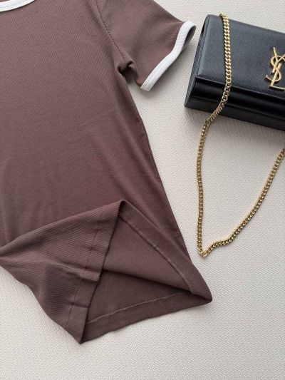 Prada Crew Neck Short Sleeve T-Shirt in Brown