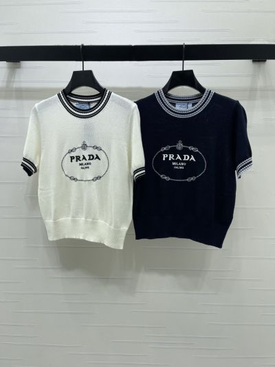 Prada Crew Neck Short Sleeve T-Shirt in White and Black