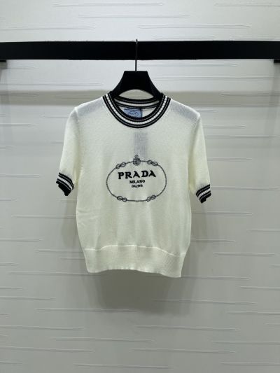 Prada Crew Neck Short Sleeve T-Shirt in White and Black