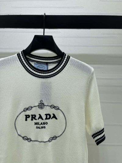 Prada Crew Neck Short Sleeve T-Shirt in White and Black