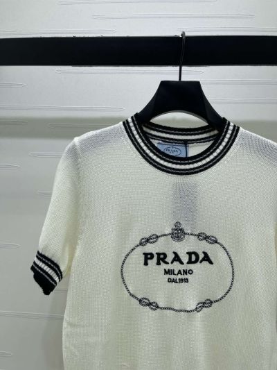 Prada Crew Neck Short Sleeve T-Shirt in White and Black