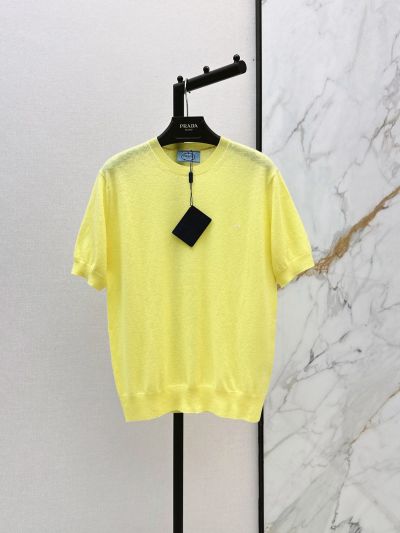 Prada Crew Neck Short Sleeve Top in Yellow