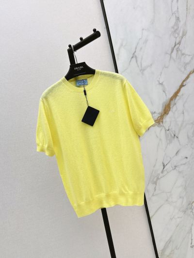 Prada Crew Neck Short Sleeve Top in Yellow