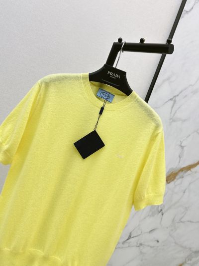 Prada Crew Neck Short Sleeve Top in Yellow