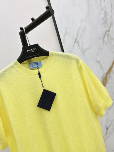 Prada Crew Neck Short Sleeve Top in Yellow
