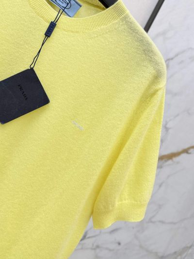 Prada Crew Neck Short Sleeve Top in Yellow