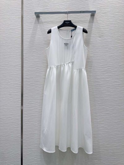 Prada Crew Neck Sleeveless Dress in White