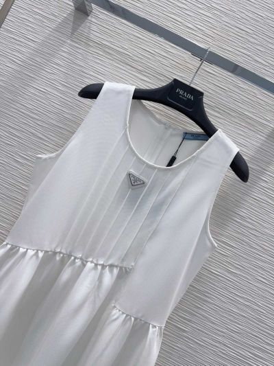 Prada Crew Neck Sleeveless Dress in White
